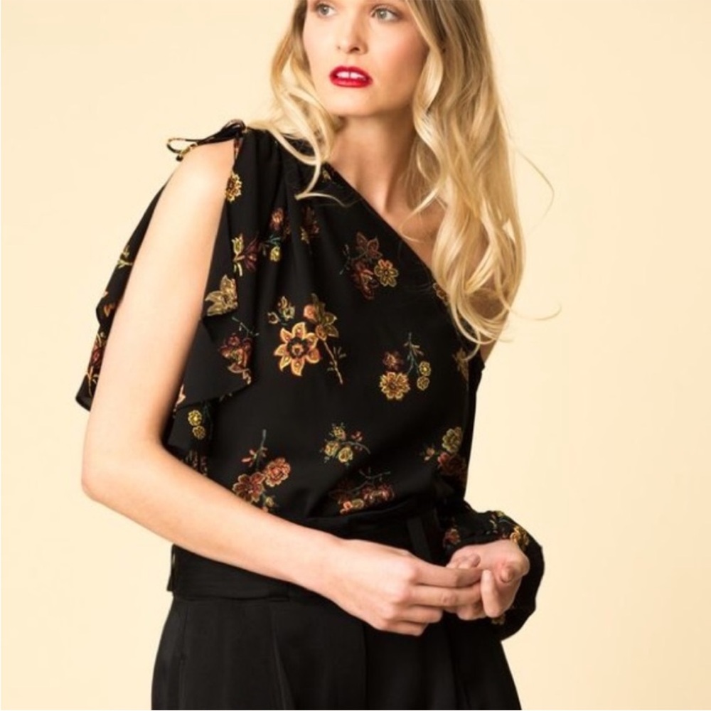 A.L.C. Marissa Floral Silk Blouse Asymmetrical Sz 10